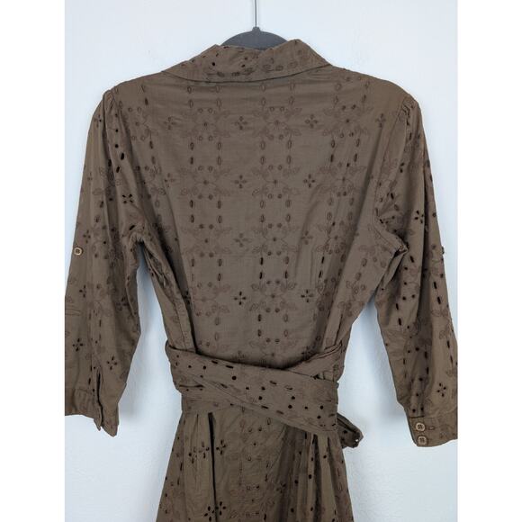 CAbi Midi Dress Floral Eyelet Faux Wrap Shirt Retro Rockabilly Brown Size 8 - Picture 6 of 11